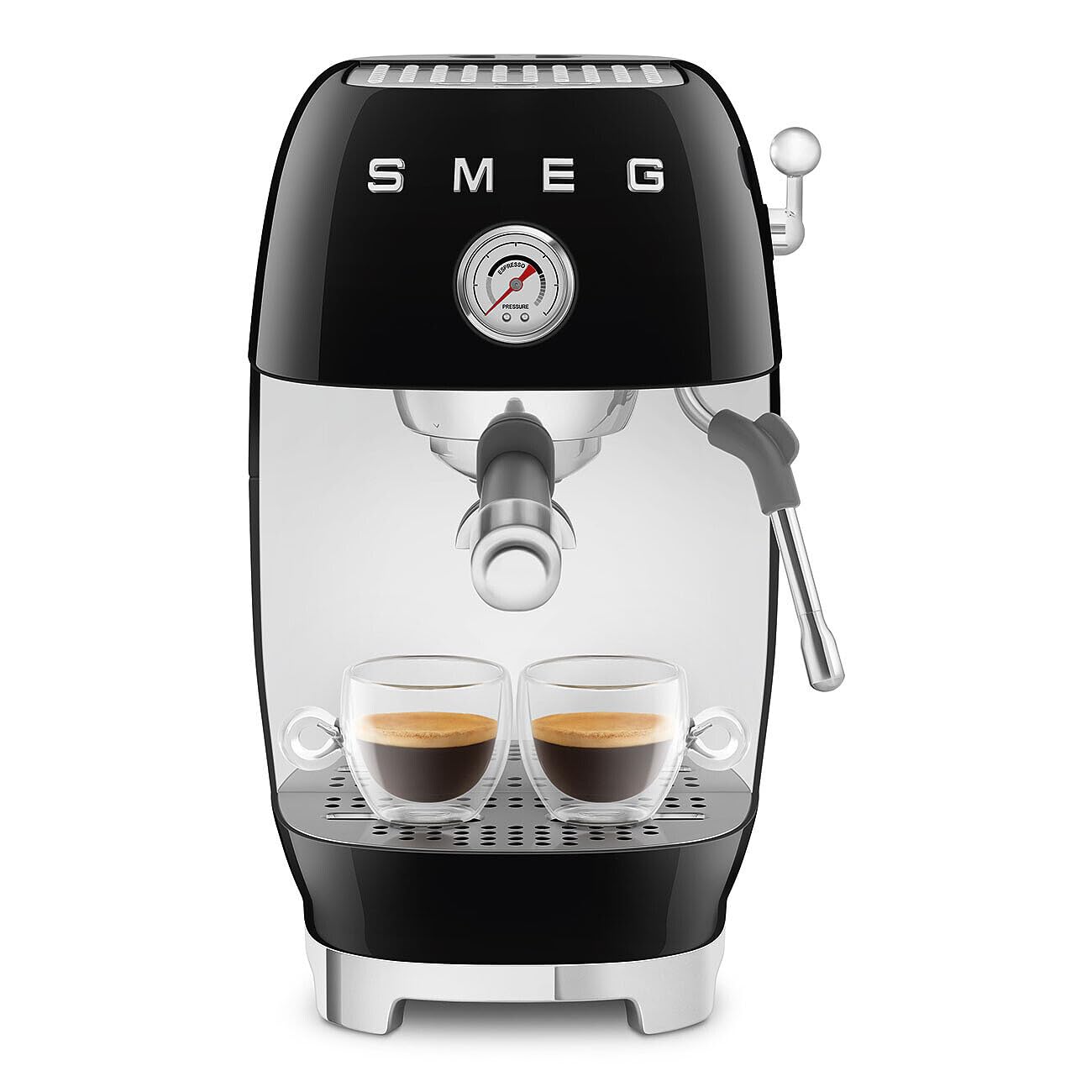 Smeg, Cafetera Espresso Manual ECF03BLEU, Thermoblock, Función de Brew Cold, Boquilla de Vapor y Manómetro, Depósito de 1,4 L, 1650 W, Negro