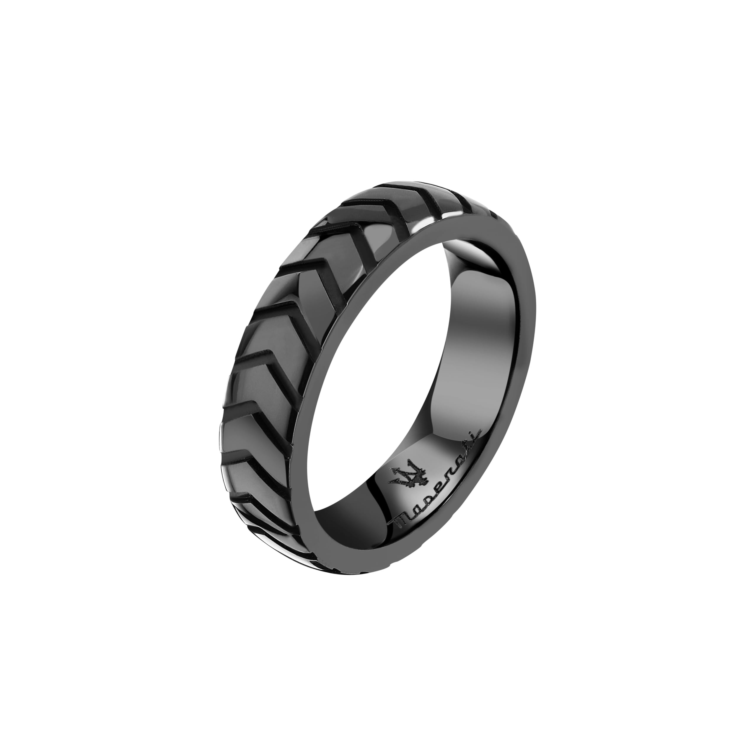 Maserati Anello Uomo in Ceramica, Nero, Collezione CERAMIC, Spina di Pesce