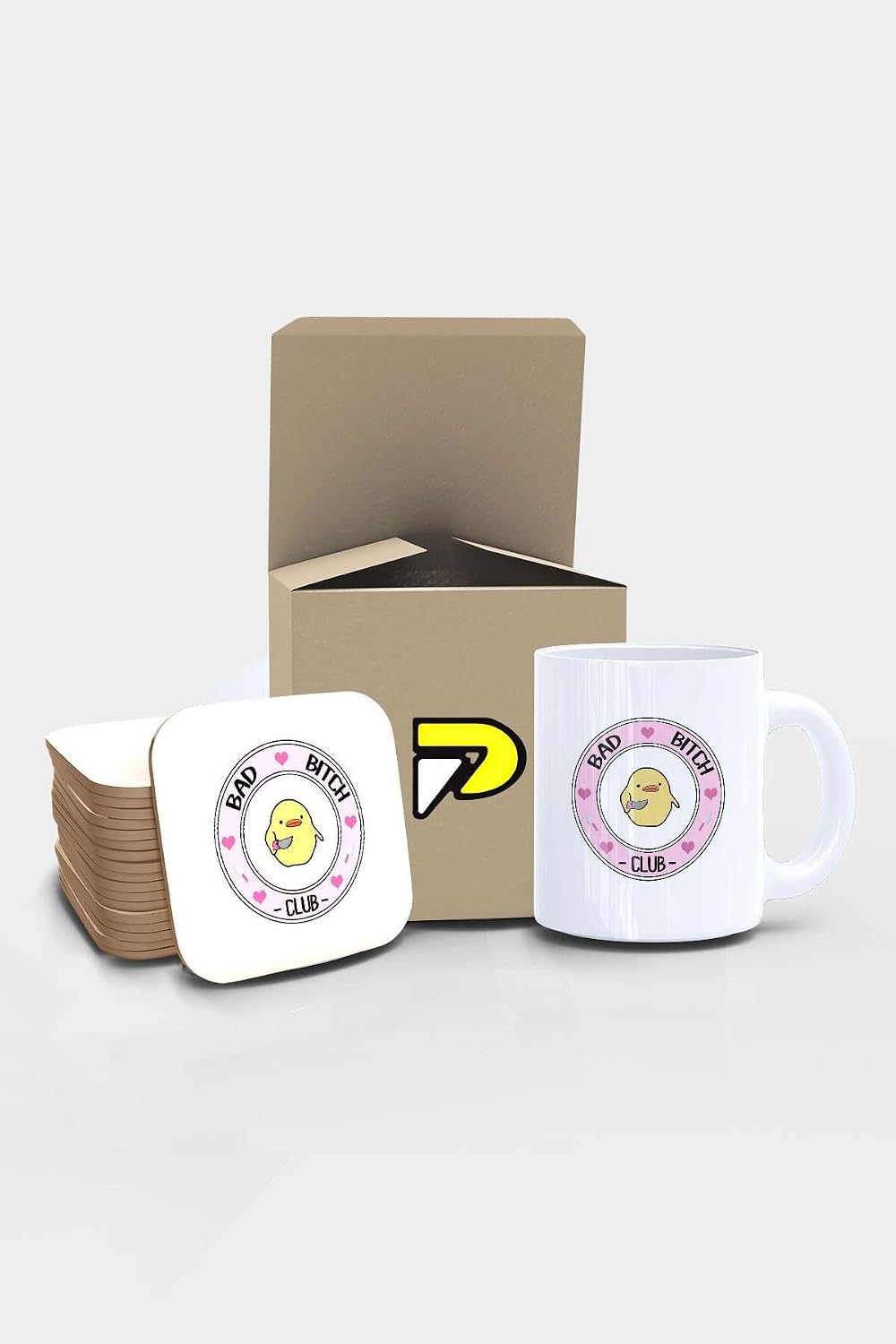 Postermanya Belalı Civciv Bad Bitch Club Tasarımlı Baskılı Kupa Bardak Seti, Eğlenceli Özel Hediye Mug