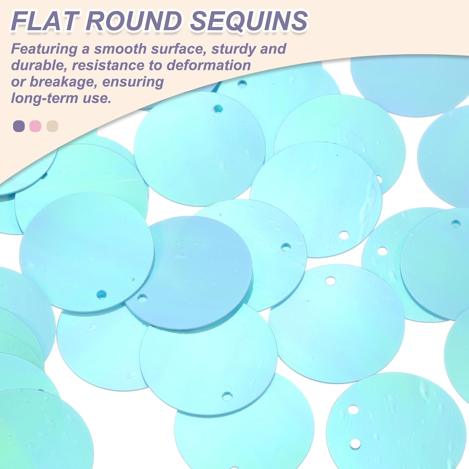 MECCANIXITY 100 Pcs Flat Round Sequins 30mm/1.2 Inch Loose Paillettes Craft Sewing Sequins with Single Side Hole for DIY Embroidery Clothing Jewelry Making, AB Light Blue