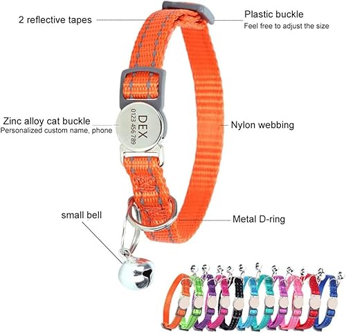 Miniatura 3 de Collar de gato personalizado con campana, placa de identificación grabada personalizada, número de teléfono, colorido estilo étnico bohemio lindo