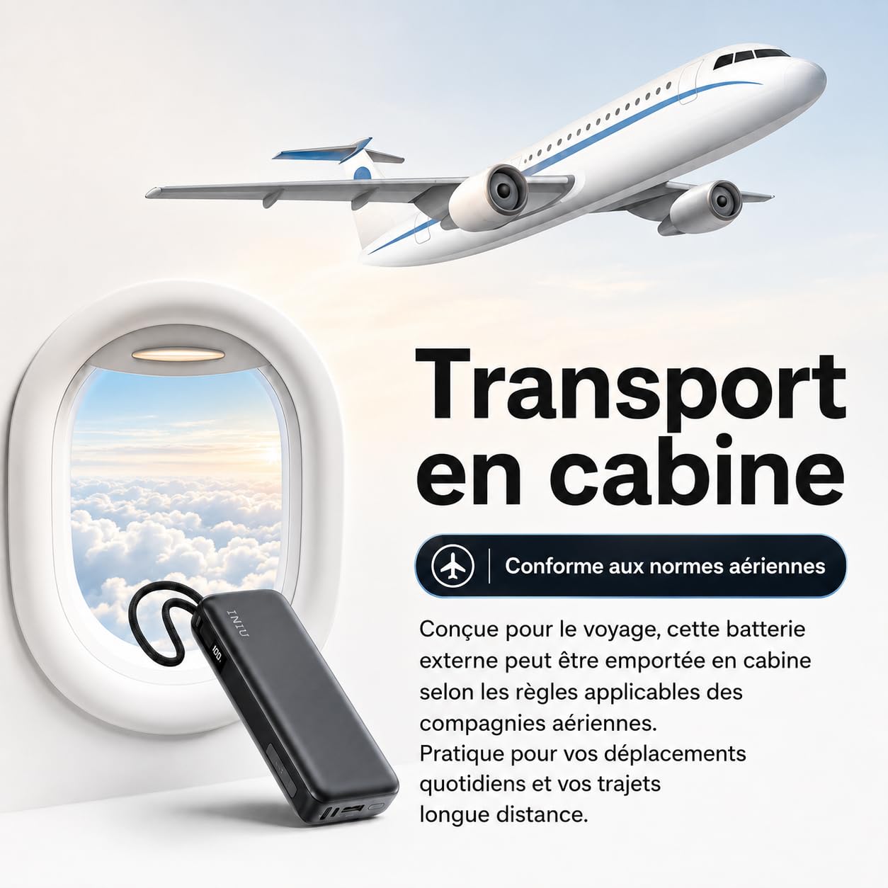 SLUB Batterie Externe 26 800 mAh 100 W, câble USB-C intégré, écran LED