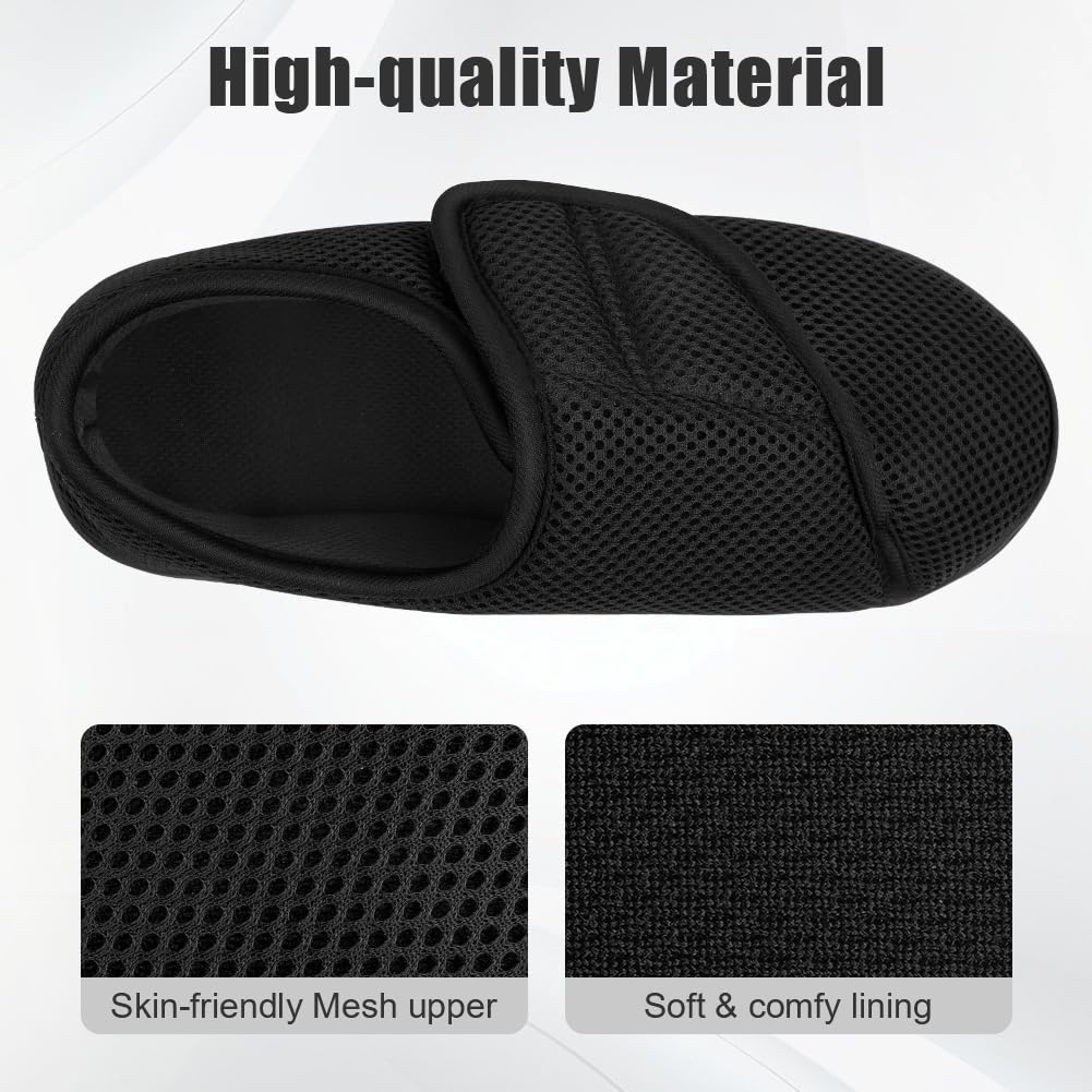 HOTUT Pantofola Uomo Elasticizzata con Strappo, Pantofole Uomo Estive Ciabatte da Anziani, Pantofole Casa con Strappo per Anziani, Diabetici e Piedi Delicati - Nero