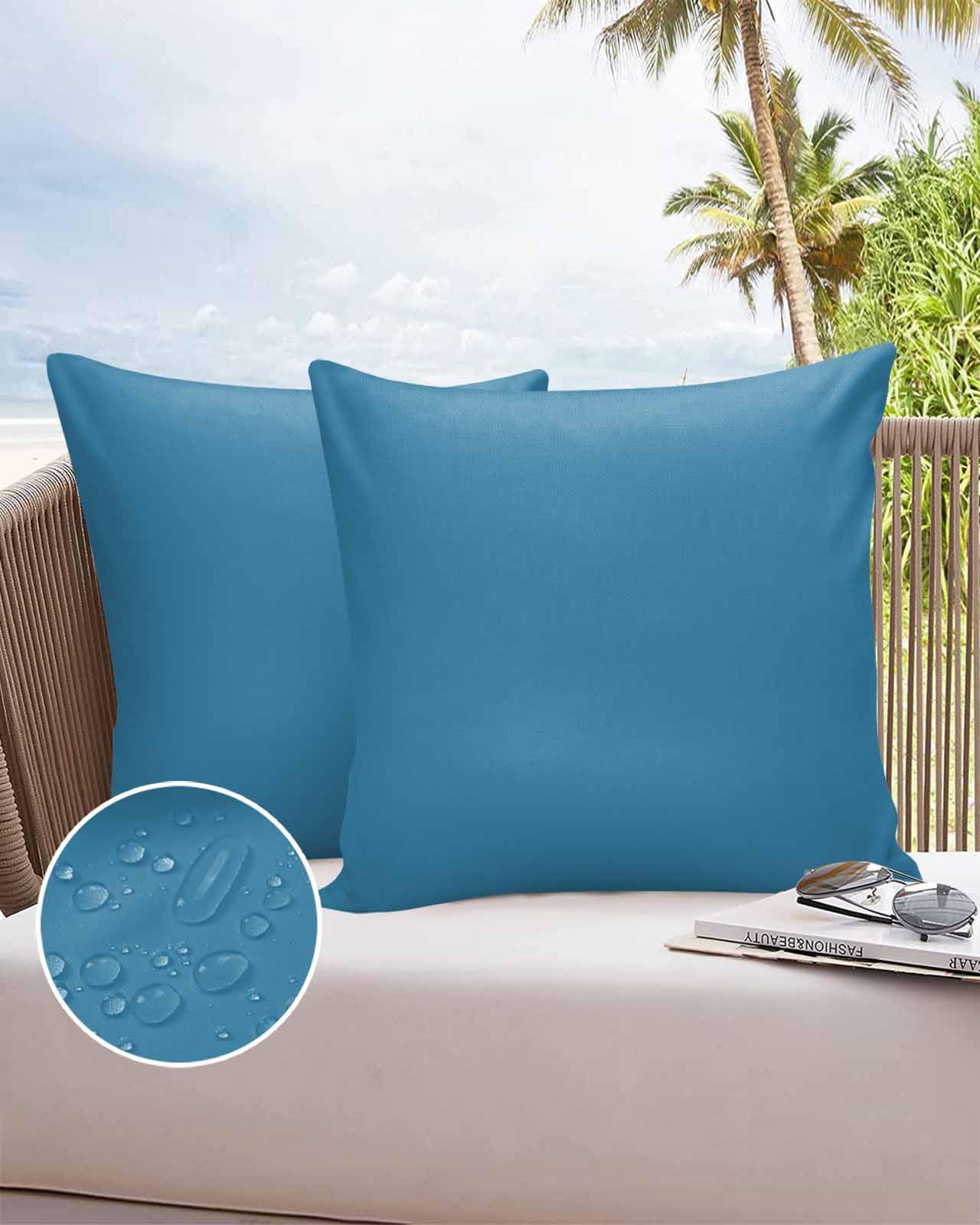 Boanket Outdoor Pillow Covers 20 x 20 Inches, Blue Waterproof Throw Pillow Cover Set of 2, Modern Pure Wave Ride Home Decorative Square Cushion Covers for Patio/Tent/Couch/Garden