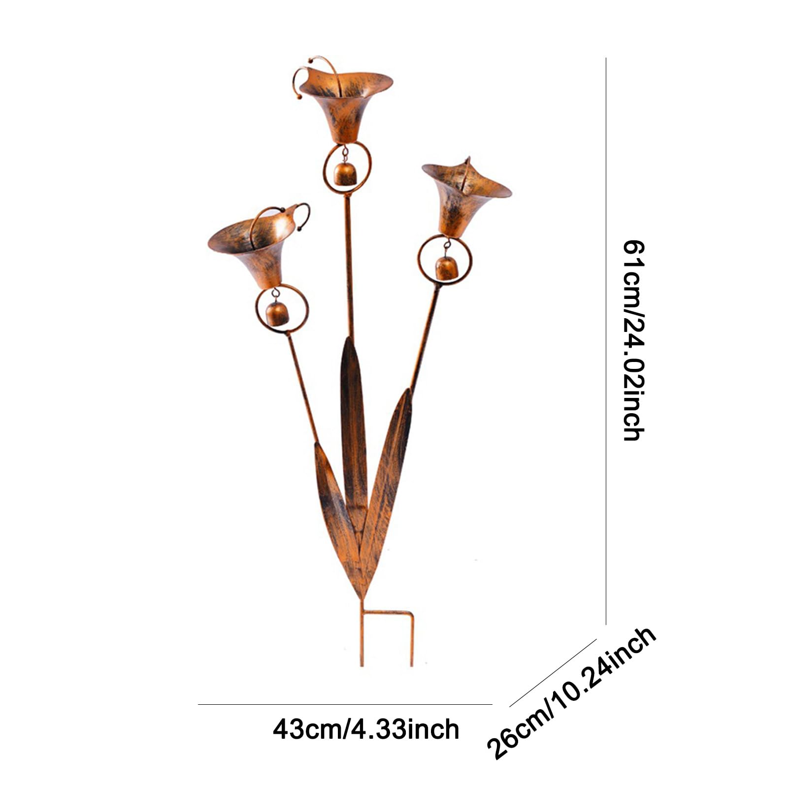 Poteau décoratif de Jardin en métal Calla Lily avec Triple Cloches - Sculpture Florale de 60 cm en Bronze pour extérieur, décoration de Jardin, Fleurs de lys, élément d'art pour Cour, Patio