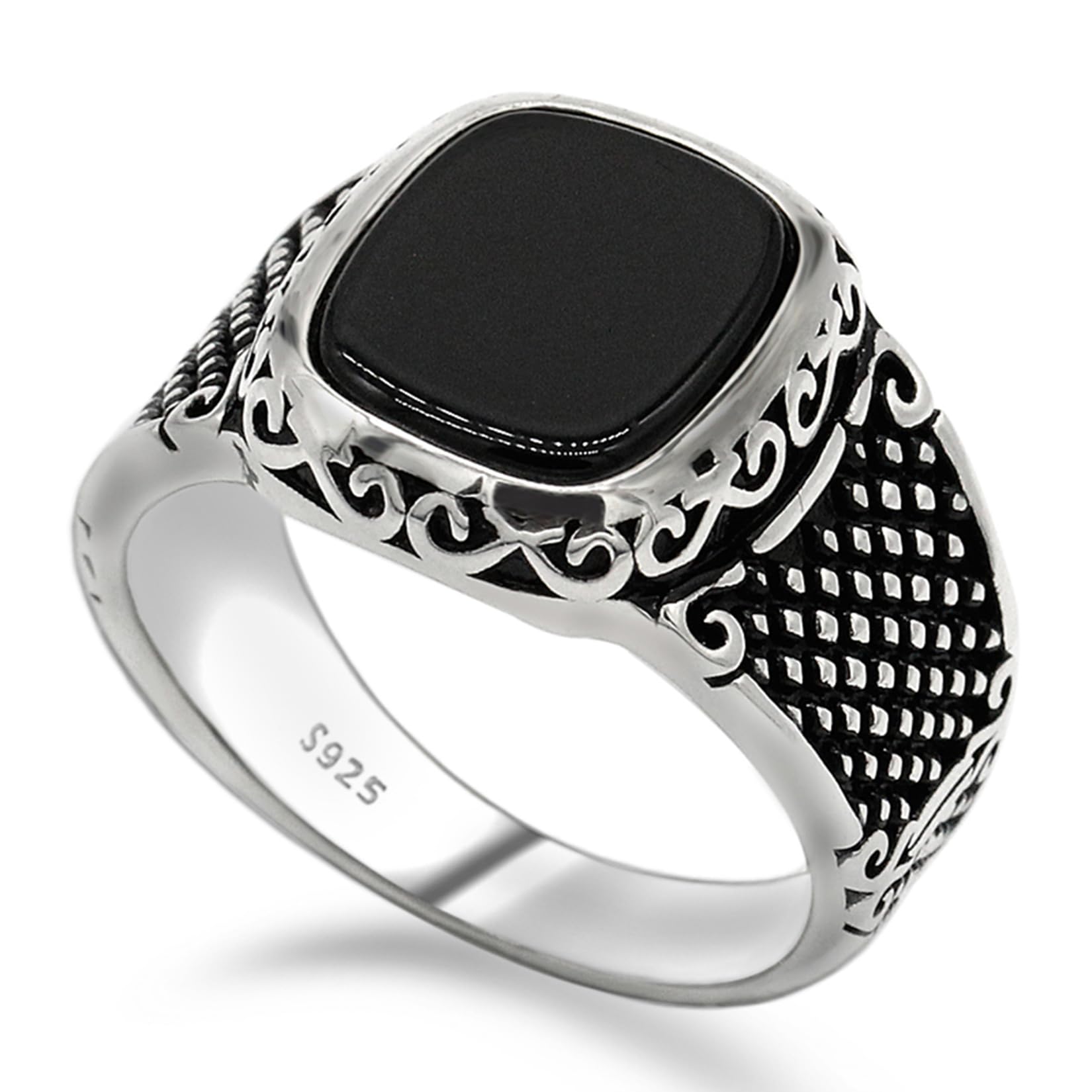 アクセサリー Vintage Silver Square Onxy Ring 925 Amazon.com: Solid 925 Sterling Silver Men's Ring Square Black