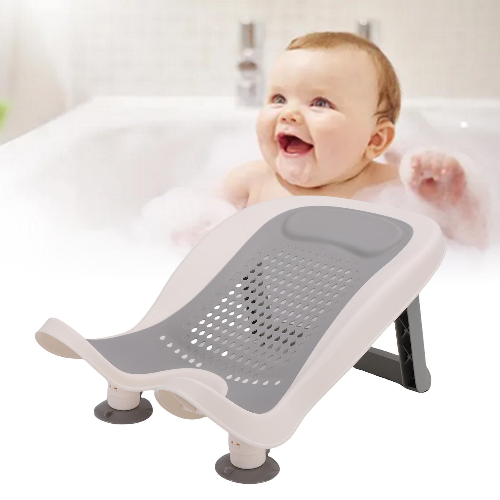 Fabater Lavabo per Culetti con Potente Ventosa, Vasca da Bagno Portatile Salvaspazio per Neonati Sdraiato per Casa, Vasca Ergonomica di Supporto per Bagnetto con Fori di Drenaggio e Rete Morbida