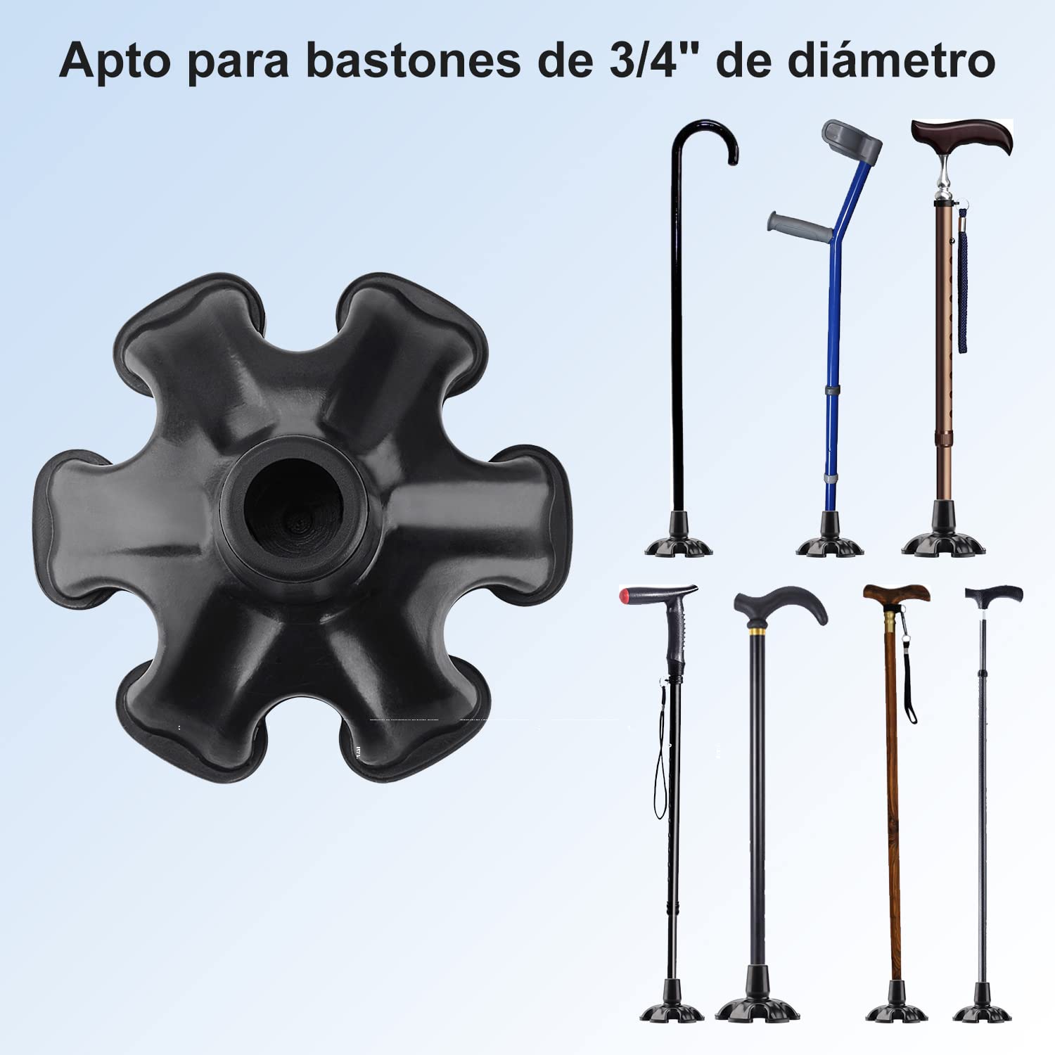 supregear 2 Paquetes de 6 Punto Antideslizantes para Puntas de Bastón, Repuesto 19 mm Estándar para Bastón de Marcha y Plegable, Negro