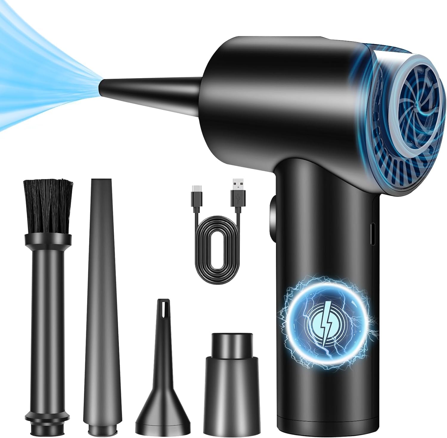 Compressed air Duster - 91000RPM Electric air Duster with LED Light, 3 Gear Adjustable Cordless air Blower for Computer Keyboard-image-6
