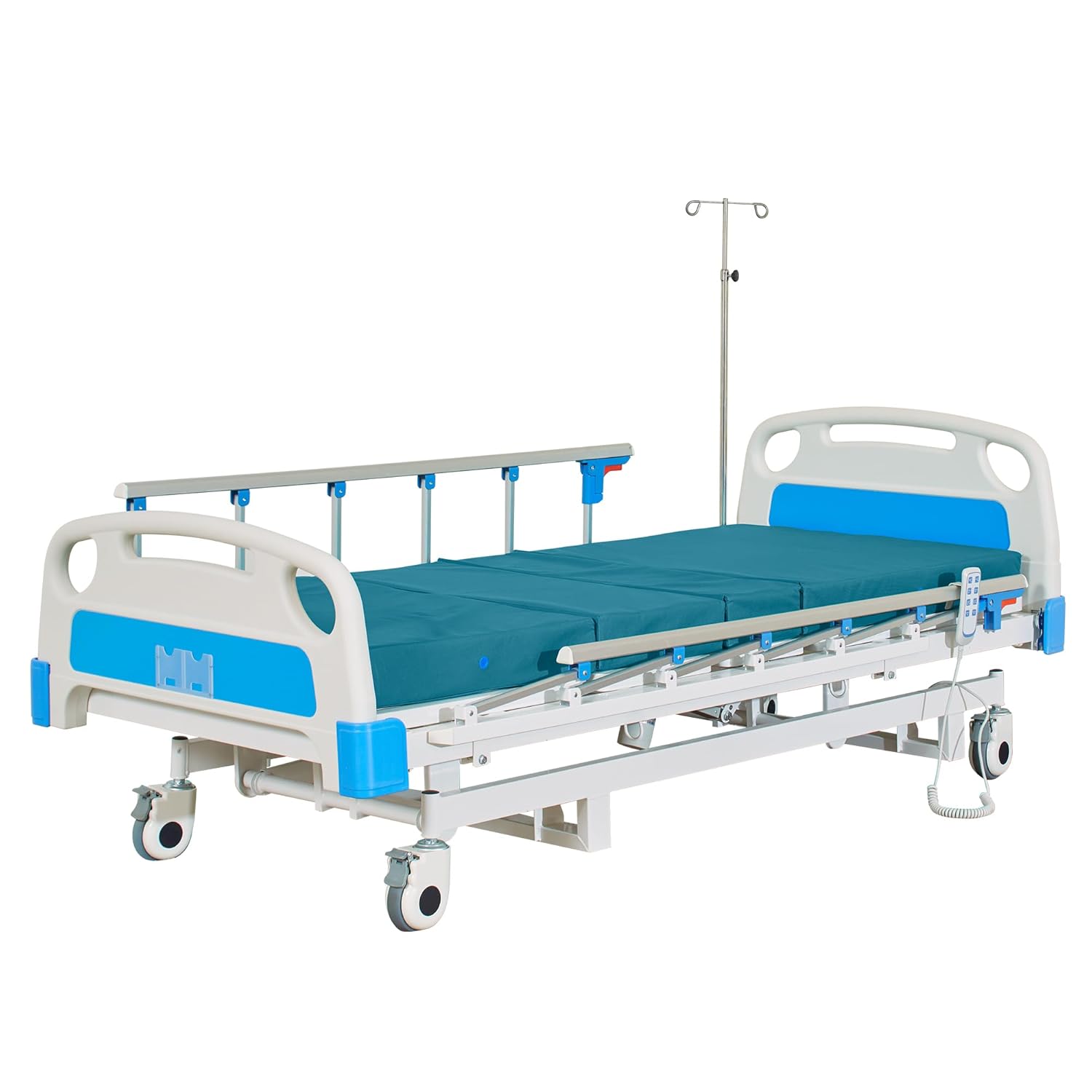 Real Relax 3 Function Full Electric Hospital Bed, Premium Hospital Bed, 4" Foam Mattress, Individual Locking, 5" Casters, IV Pole, for Home Use, Hospital ICU Bed, 400LBS Load Bearing B/N-B02199S3-Dragoslava