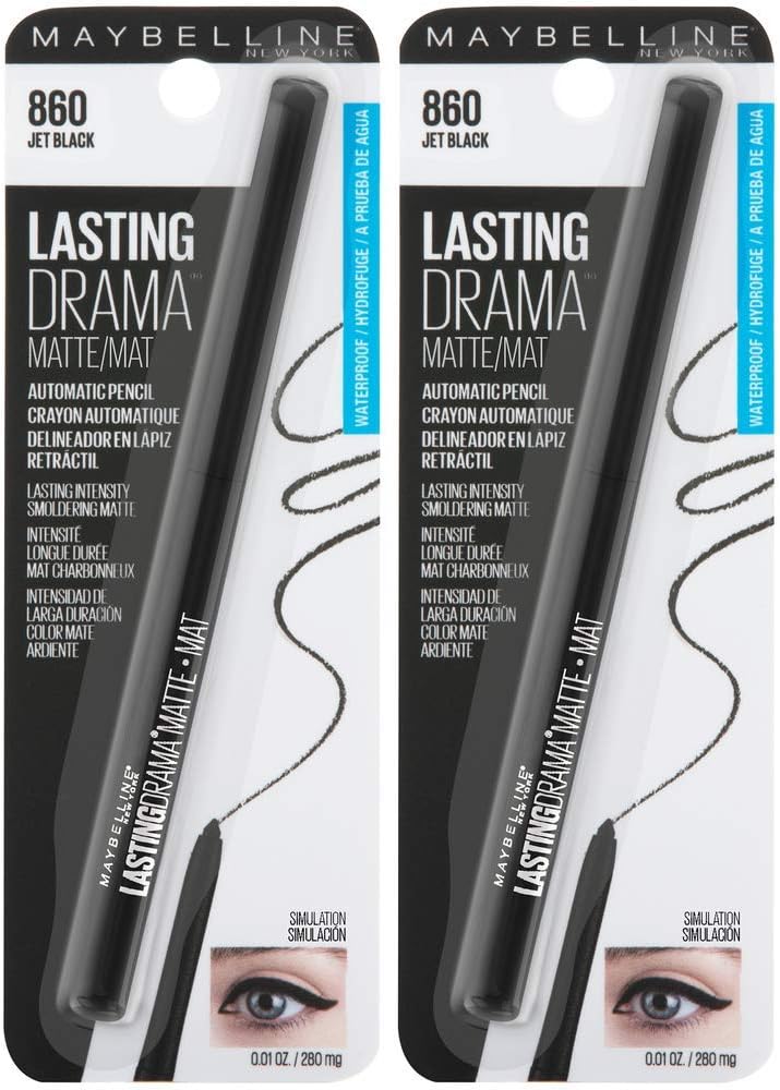 Eyestudio Lasting Drama Waterproof Matte Gel Pencil Black Eyeliner Makeup, Jet Black, 2 Count