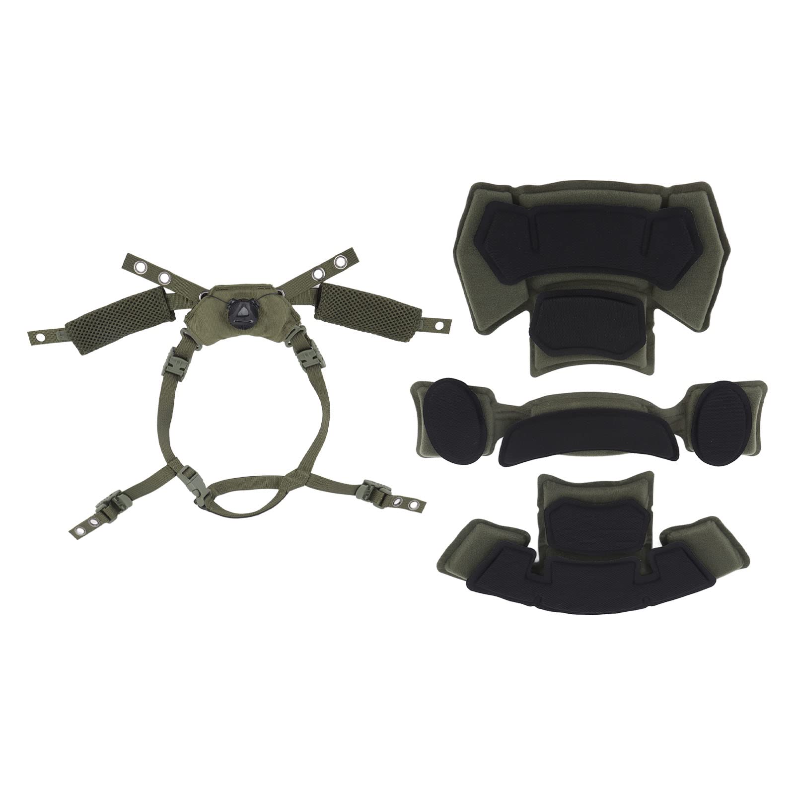 Helmet Dial Suspension System Chin Strap, Adjustable Dial Helmet Padding Kit, Comfortable Nylon Sponge Pads for ACH, MICH, Wendy, FMA, EXF (Army Green Sponge)