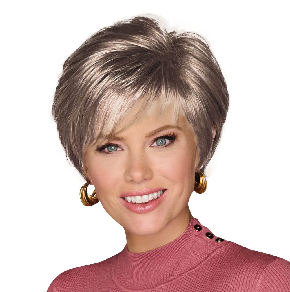 GaborSimply Classic Short Boy Cut Layered Wig by Hairuwear, Average Cap, GL38-48 Sugared Smoke