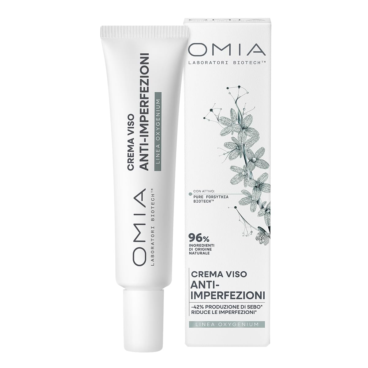Omia Oxygenium, Crema Viso Anti-Imperfezioni per Pelli Miste, Regolarizza il Sebo e i Pori Dilatati, Uniforma e Opacizza la Pelle, Formula Vegana, 40 ml