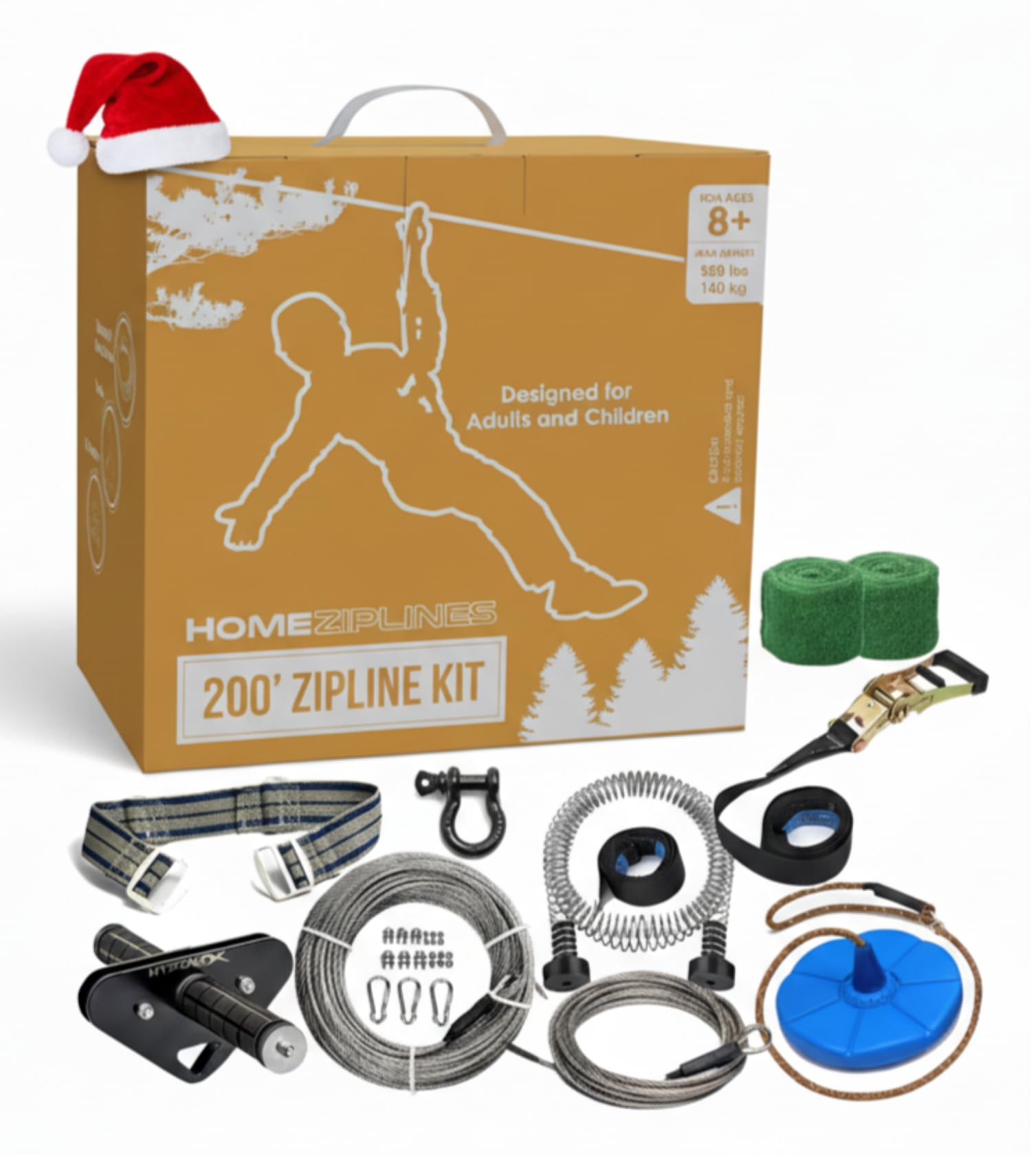 Zip Line for Kids and Adults, 200/150/100 Ft Backyard Zipline Kit, Quick Setup with Safety Harness, 350 Lb Capacity, Rustproof Stainless Steel Cable, Smooth Spring Brake, Comfortable Cushioned Seat