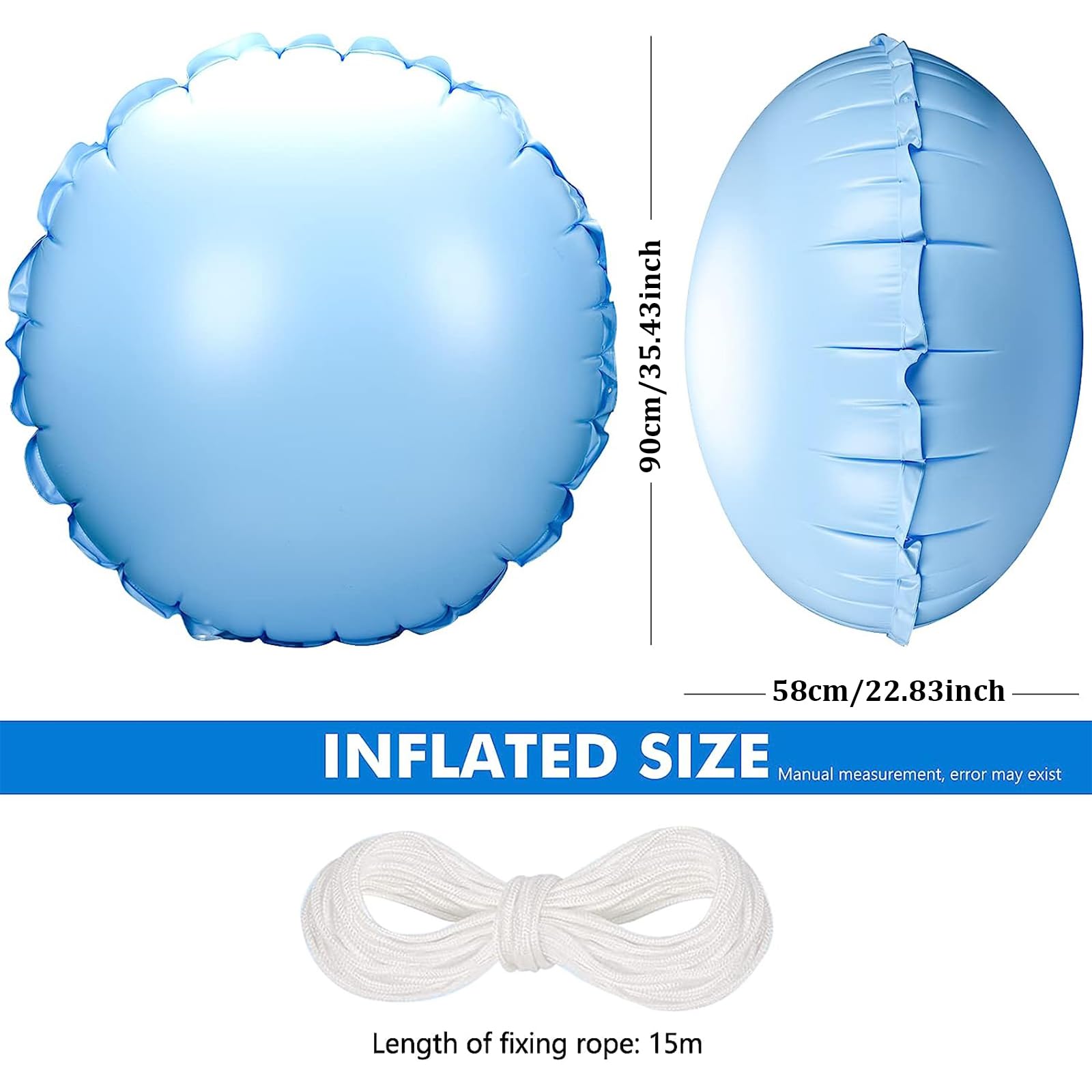4 X 15 Ft Winter Pool Pillows - Heavy-Duty PVC Air Pillows With Ropes For Above Ground Pools
