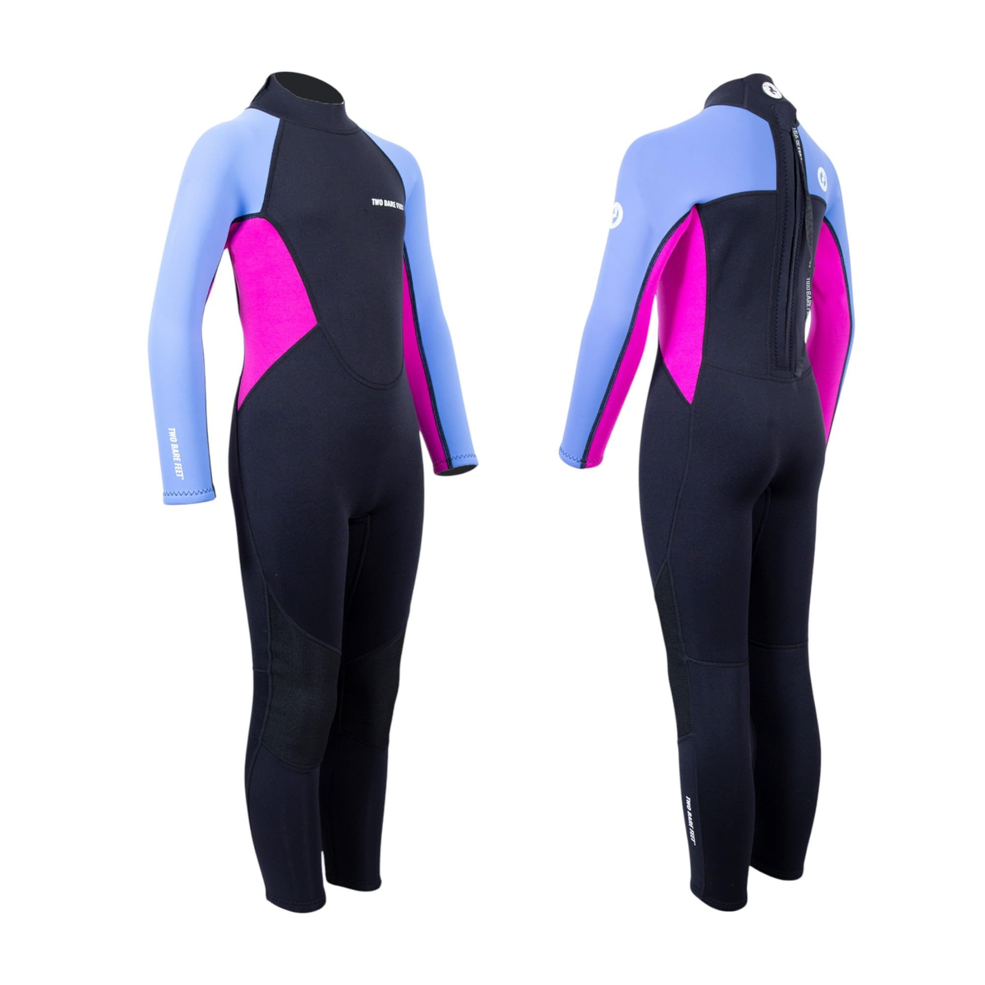 Two Bare Feet Kids Two Tone Full Length 2.5mm Summer Wetsuit – Lightweight Neoprene for Swimming, Surfing & Water Sports (Cornflower Blue/Raspberry/Black, S)