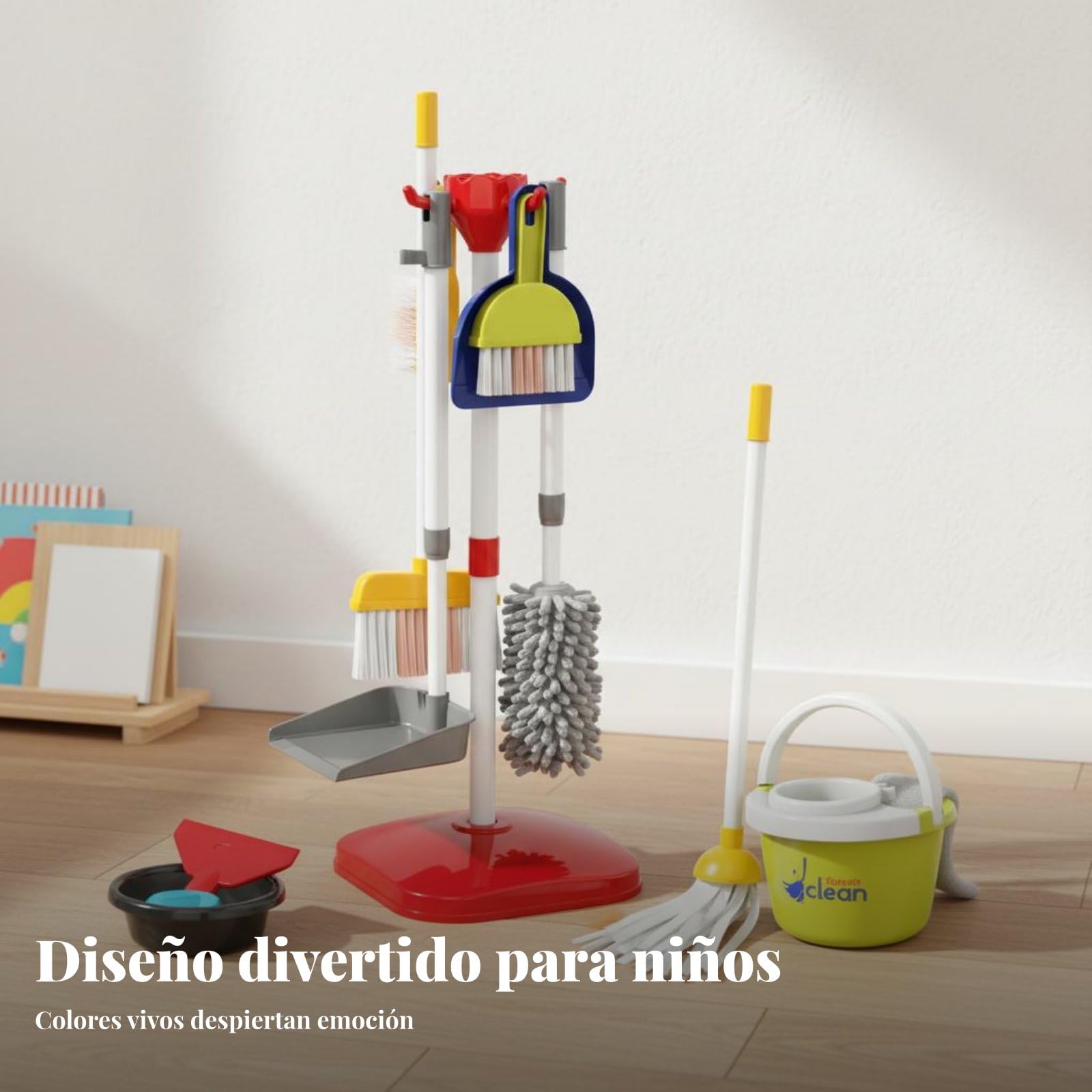 Aspiradora Infantil Kit de Limpieza para Niños con Cepillo Escoba Mopa y Recogedor Enseña Tareas Domésticas Adecuado para Actividades de Juego y Educación en Hogar , Set 667-59