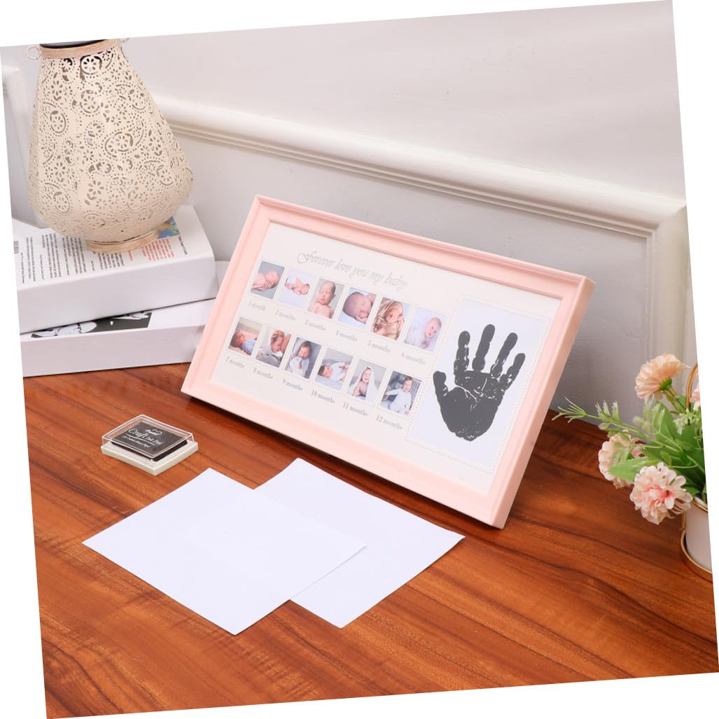 ERINGOGO Marco de Fotos para Recién Nacido Registro de Crecimiento, Soporte para Huellas y 12 Fotos, Color Rosa, Material Pvc, Obsequio Adecuado para Ñiño