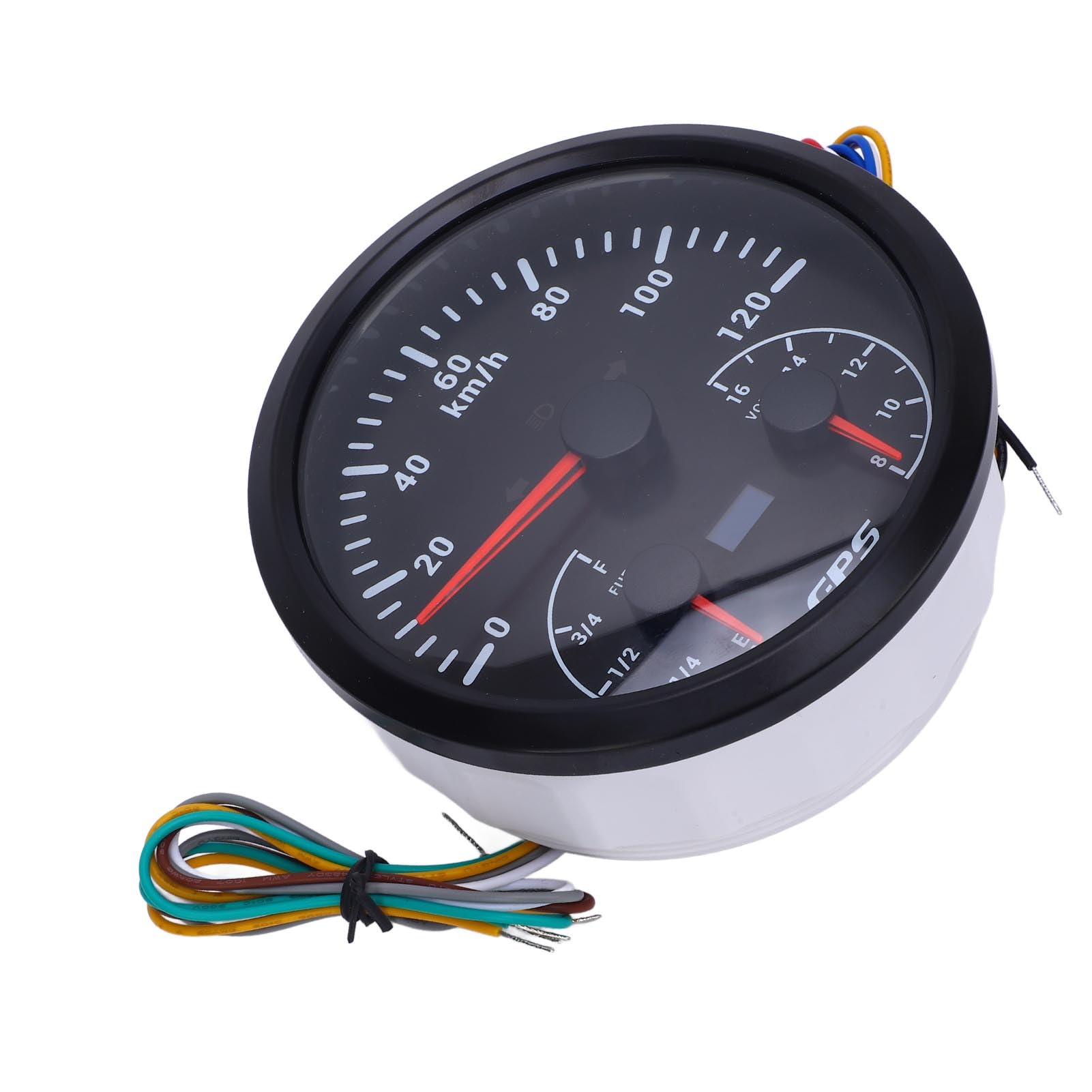 0-120 Km/h Prędkościomierz GPS 3 w 1, Licznik Kilometrów, Wskaźnik Poziomu Paliwa z Czerwonym Podświetleniem, Idealny do Pojazdów Kempingowych, Jachtów i Ciężarówek (Czarna tarcza i czarna