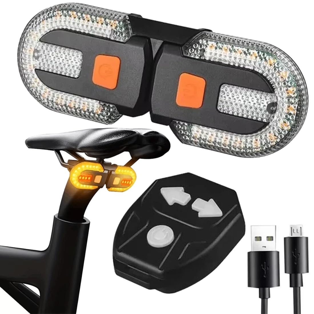 FiTspi Turn Signals for Bicycles with Alarm, USB Charging Remote Control Split/Integrated Bike Tail Light, Waterproof Split Bike Rear Light, 5 Modes Bike Indicator Lights for Cycling