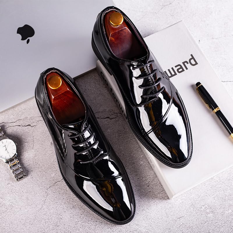 Men's Patent Leather Tuxedo Dress Shoes Classic Lace-up Formal Business Oxford Wedding Shoes2