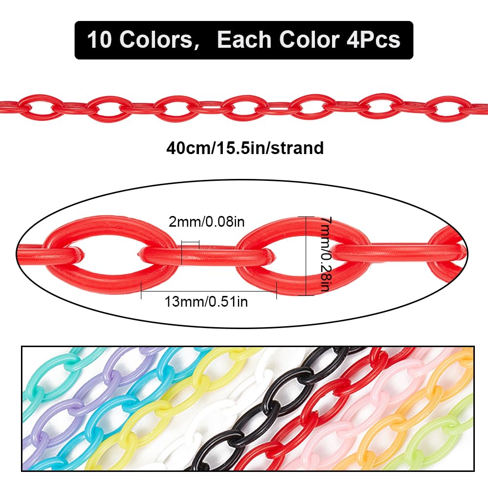 SUNNYCLUE 40Pcs Colorful jewellery Chain Plastic Chains Links ABS Acrylic Cable Curb Chain Bird Toys Black White Yellow Pink Link Chains for jewellery Making Chain Bird Cage DIY Necklace Bracelets - Image 2