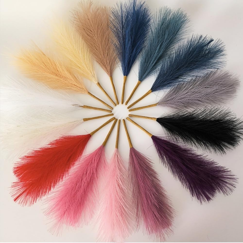 48 Stück Künstliche Pampasgras Deko, Künstliche Trockenblumenstrauß Simulation Pampasgrasdekoration Kunstpflanze Schilfgrasstrauß Pampasgras für Hochzeit Tischdeko Garten Haus Büro Boho Deko,Navy blau