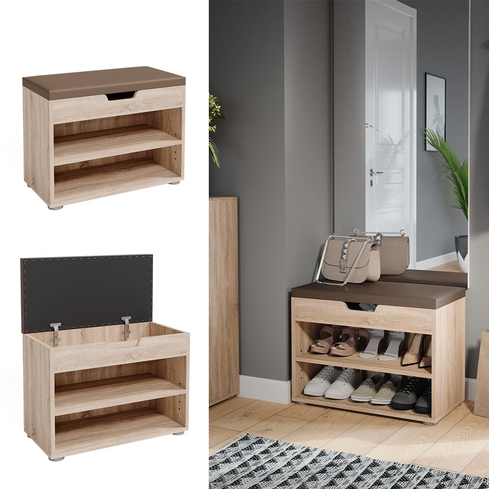 Vicco Banco para Zapatos Rolfe, Sonoma, 60 x 45 cm | para almacenamiento de zapatos y compatible con muebles Rolfe
