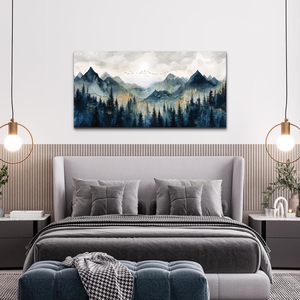 ERQINHUA Canvas Wall Art For Bedroom Wall Decorations For Living Room Modern Office Wall Decor Abstract Watercolour Painting Mountain Landscape Pictures Printed Artwork Home Decor 20"X40"