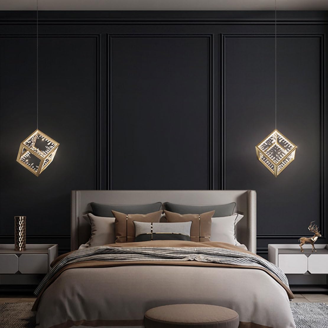 Lampa wisząca LED, żyrandole, LED z ekranem klatkowym, lampa sufitowa LED 24 W, szczotkowany mosiądz kryształ na wyspę kuchenną, jadalnię, ławkę