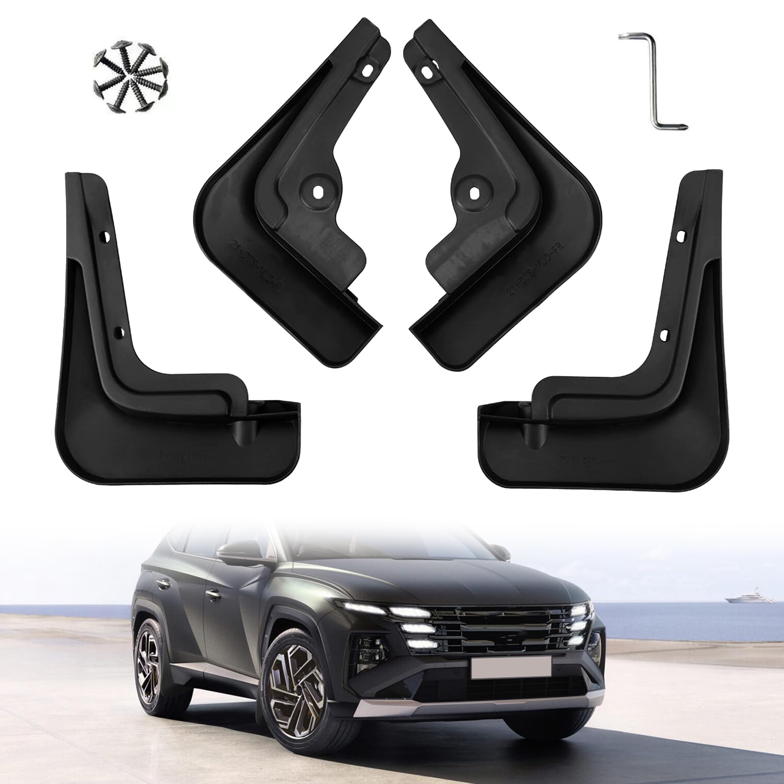 4 sztuki błotników samochodowych do Hyundai Tucson NX4 2025, przednie i tylne zabezpieczenie przed rozpryskiwaniem, dekoracyjne błotniki, ochrona przed rozbryzgami wody, klapa błotnika ze śrubami