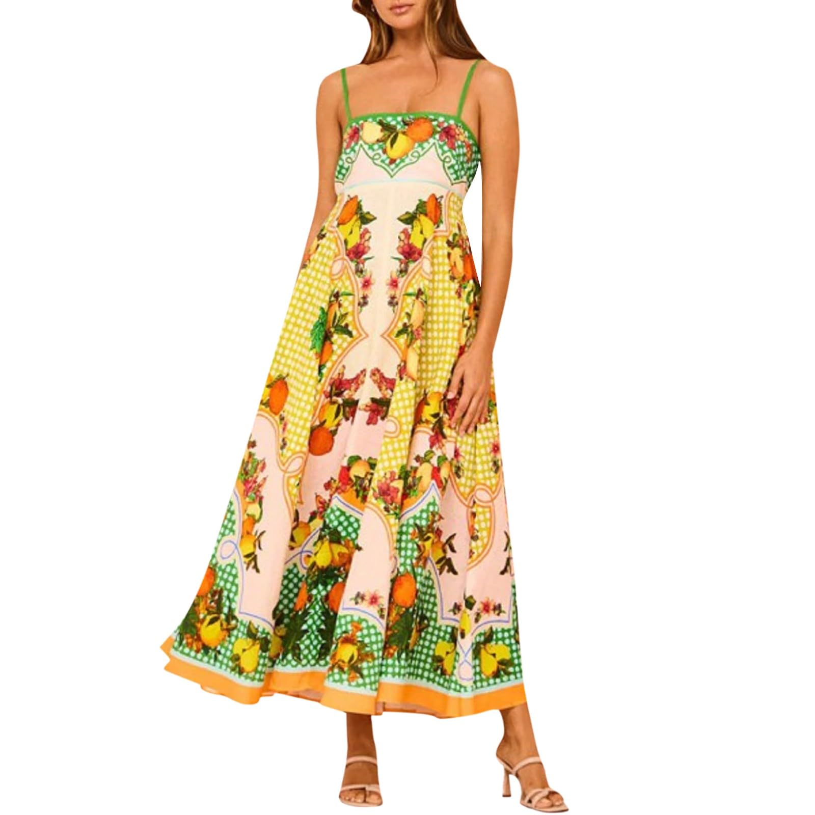 BOLUOBAO Vestidos Verano Mujer 2024 con Eslinga Floral Vestidos Largos Mujer Vintage Swing Vestidos Boho Chic