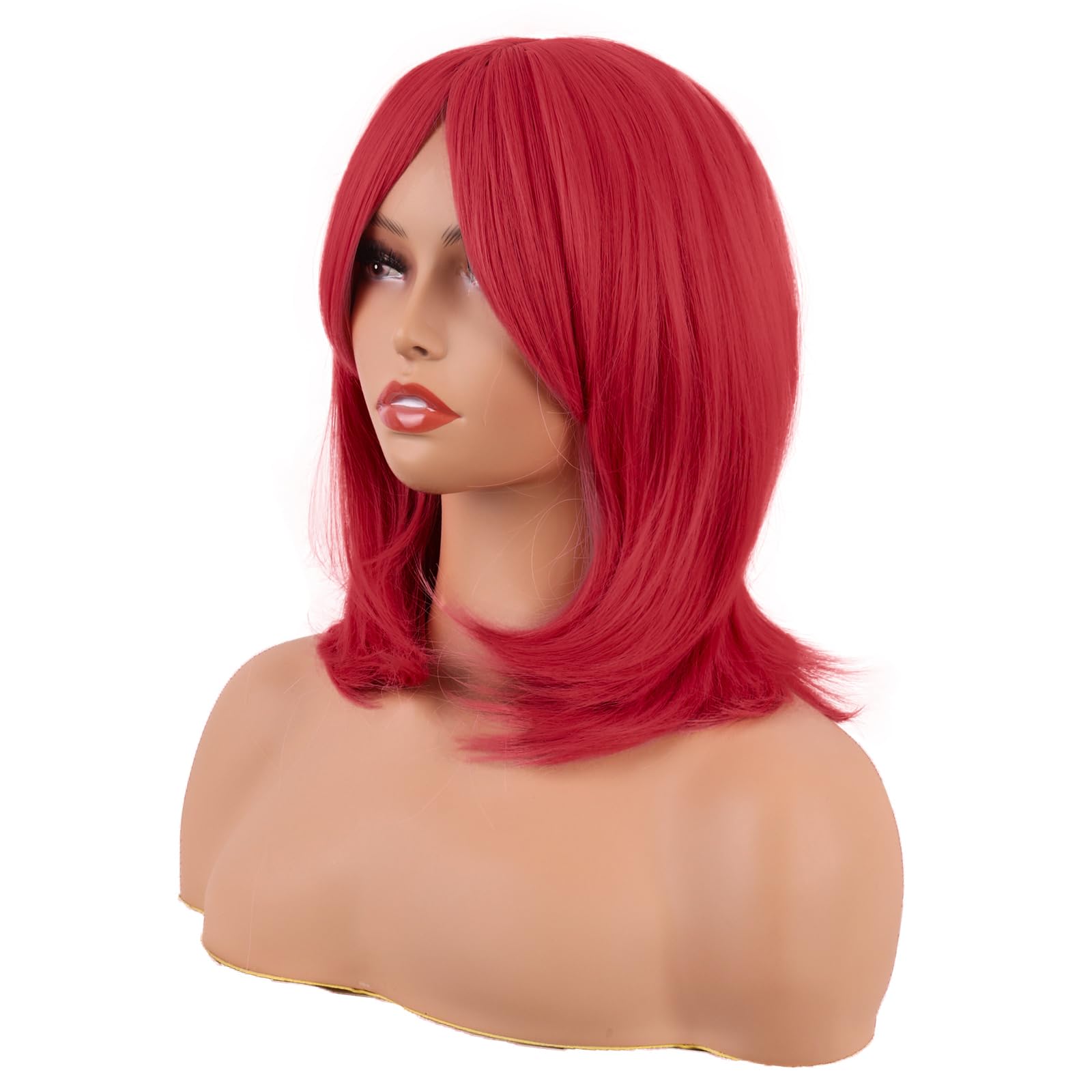 MapofBeauty 18 Inch/45 cm Layered Bangs Straight Synthetic Fiber Shoulder Length Hair Daily Use Wig (bright Red) - Image 3