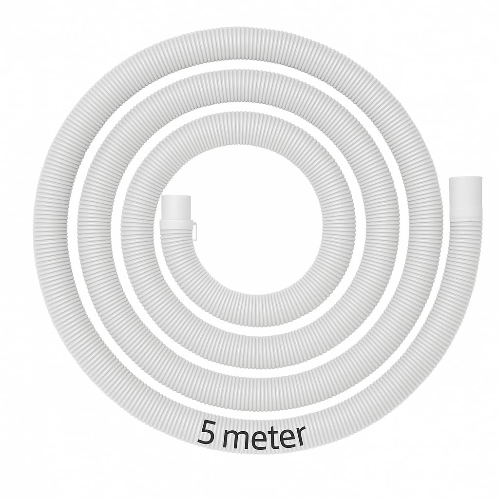 SBD 5 Meter easyfit Top load Fully/Semi Load Washing Machine Outlet Drain Waste Water Hose Flexible Hose Pipe| Corrugated Leakagefree Flexible Drain Outlet Pipe (Pack Of 1) (White, 5Mtr)