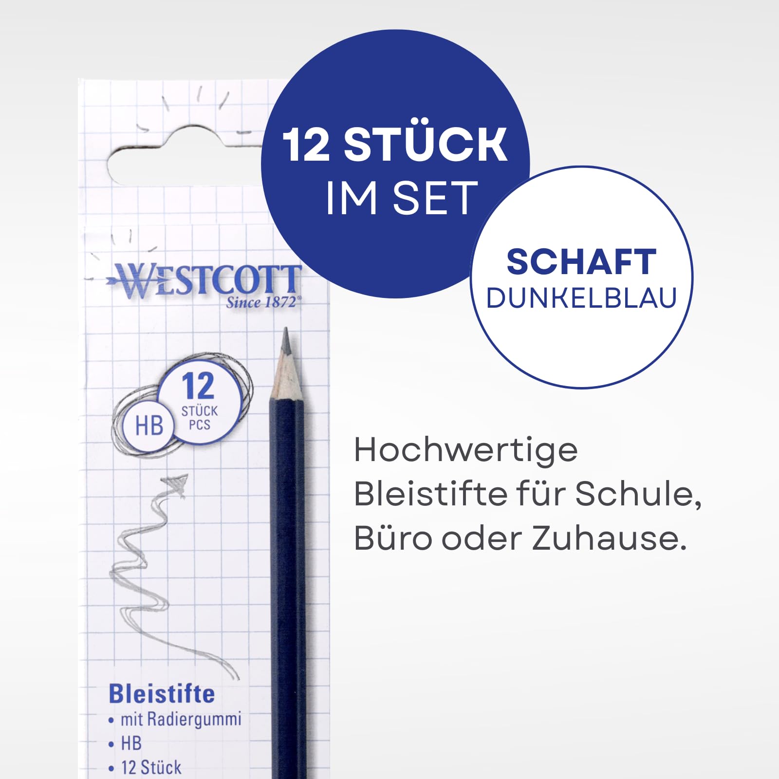 Westcott Ołówki HB, 12 sztuk | Value pack ołówków z gumką | Sześciokątny trzonek w kolorze ciemnoniebieskim | E-733992 00