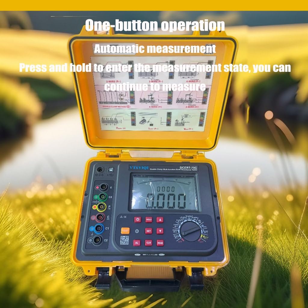 Multi-Function Grounding Resistance Tester Double Clamp Soil Resistivity Meter with Resistance 0.00Ω-30.00kΩ AC Leakage Current 0.00mA-600A Soil Resistivity 0.00Ωm-9000kΩm 2000 Groups Storage
