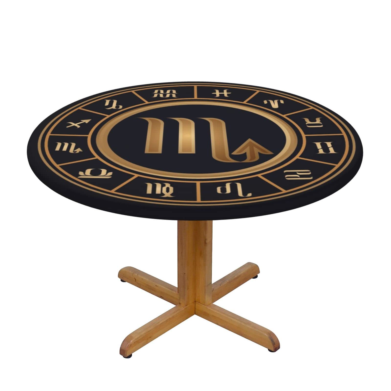Lsjuee Round Fitted Tablecloth 45-50in Elastic Edged Table Cloth for Kitchen Dining Party Home Decor - Scorpio Twelve Zodiac