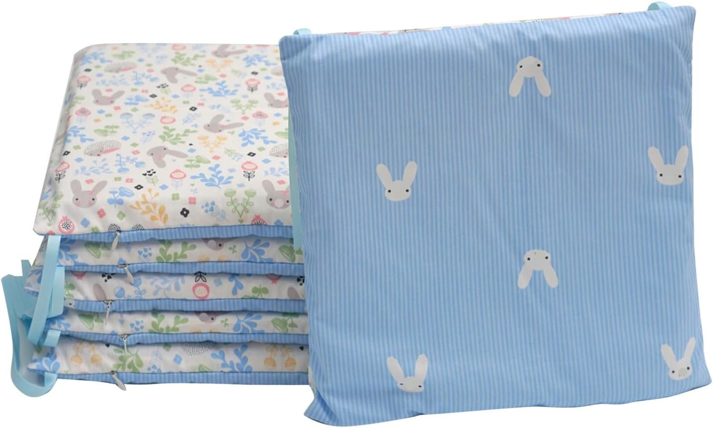 Toddler Bedding Set Crib Bedding Set for Boys Girls Cotton Crash Barrier Non-Collision Fence Pad for Crib Floral Rabbit Printed Blue Pink Anti-Collision Cushion Nursery Room Decor
