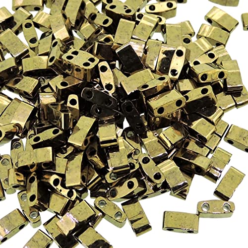MIYUKI 2-Agujero miyuke Tempelwelt tila Rectangular Beads Perlas 5 x 2.3 mm - Bronce 7.8 Gramos