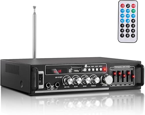 Facmogu AV-111BT Amplificador para el hogar con ecualizador, amplificador de audio EQ de 5 bandas, receptor amplificador de potencia RMS 60Wx2 para