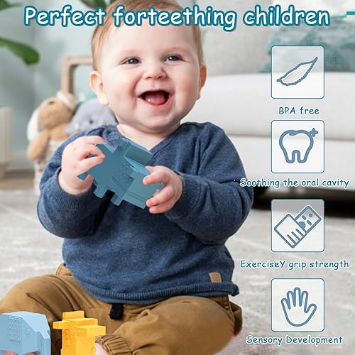 Miniatura 4 de Juguetes de baño, juguetes de dentición para bebés, mordedores de silicona de grado alimenticio para bebés de más de 3 meses, animales mordedores