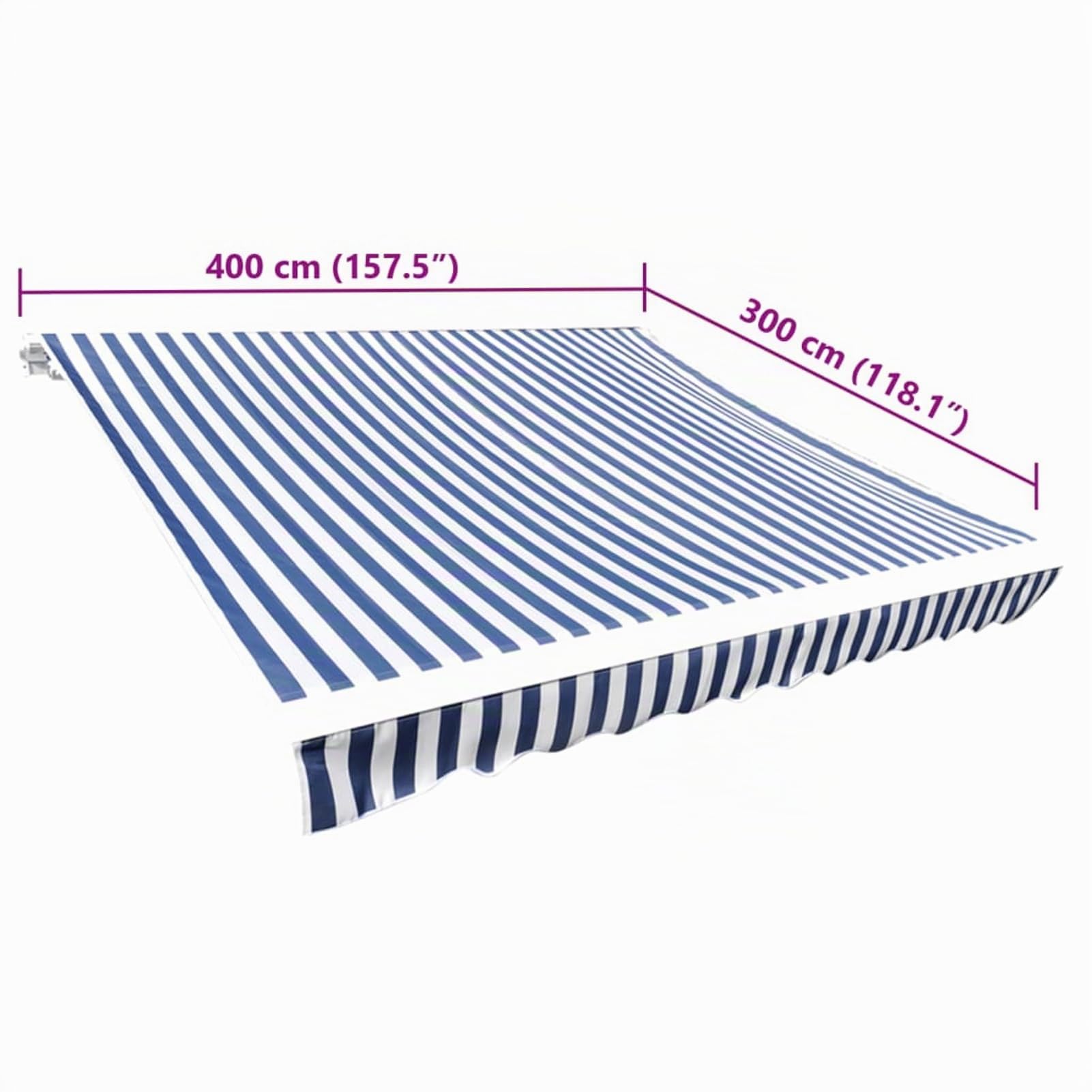 Tidyard Store Banne Manuel de Jardin en Toile Bleu et Blanc Résistant aux UV 4 x 3 m (Cadre Non Inclus)