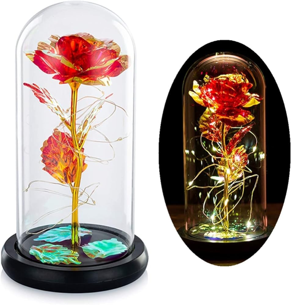 Rosa eterna in vetro conservato, con cupola in vetro, regalo luminoso per donne e ragazze, kit di rose per sempre, decorazione per la casa