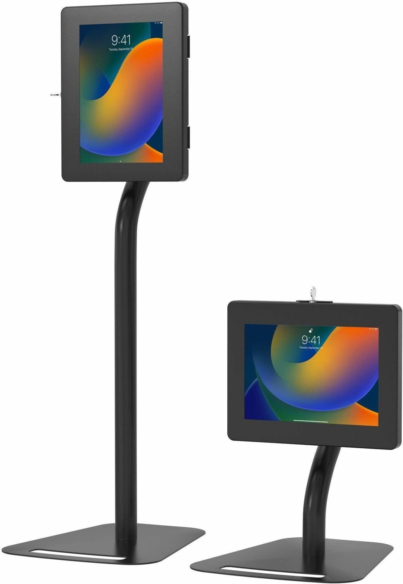 CTA Digital Premium Height-Adjustable Floor-to-Desk Security Kiosk Stand for Tablets, Black, For iPad 10.2 Inch, 11-Inch iPad Pro, iPad Air 3, iPad 5 & 6 & More (PAD-PARAFD)