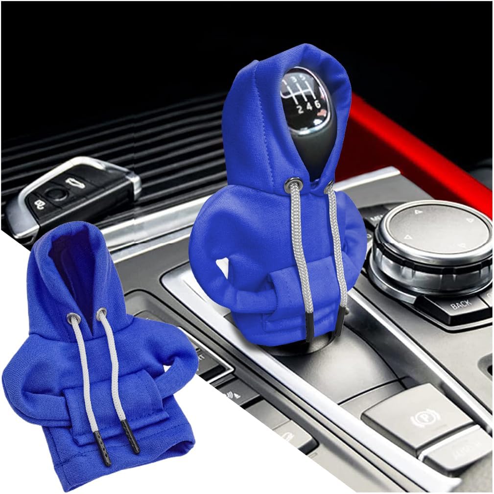 XINLIYA Car Gear Shift Cover, Fashionable Hoodie Automotive Gear Shift Knob Protector, Mini Winter Warm Sweater Shirt Gear Shift Knob Cover, Universal Christmas Vehicle Decor Accessories（Blue）