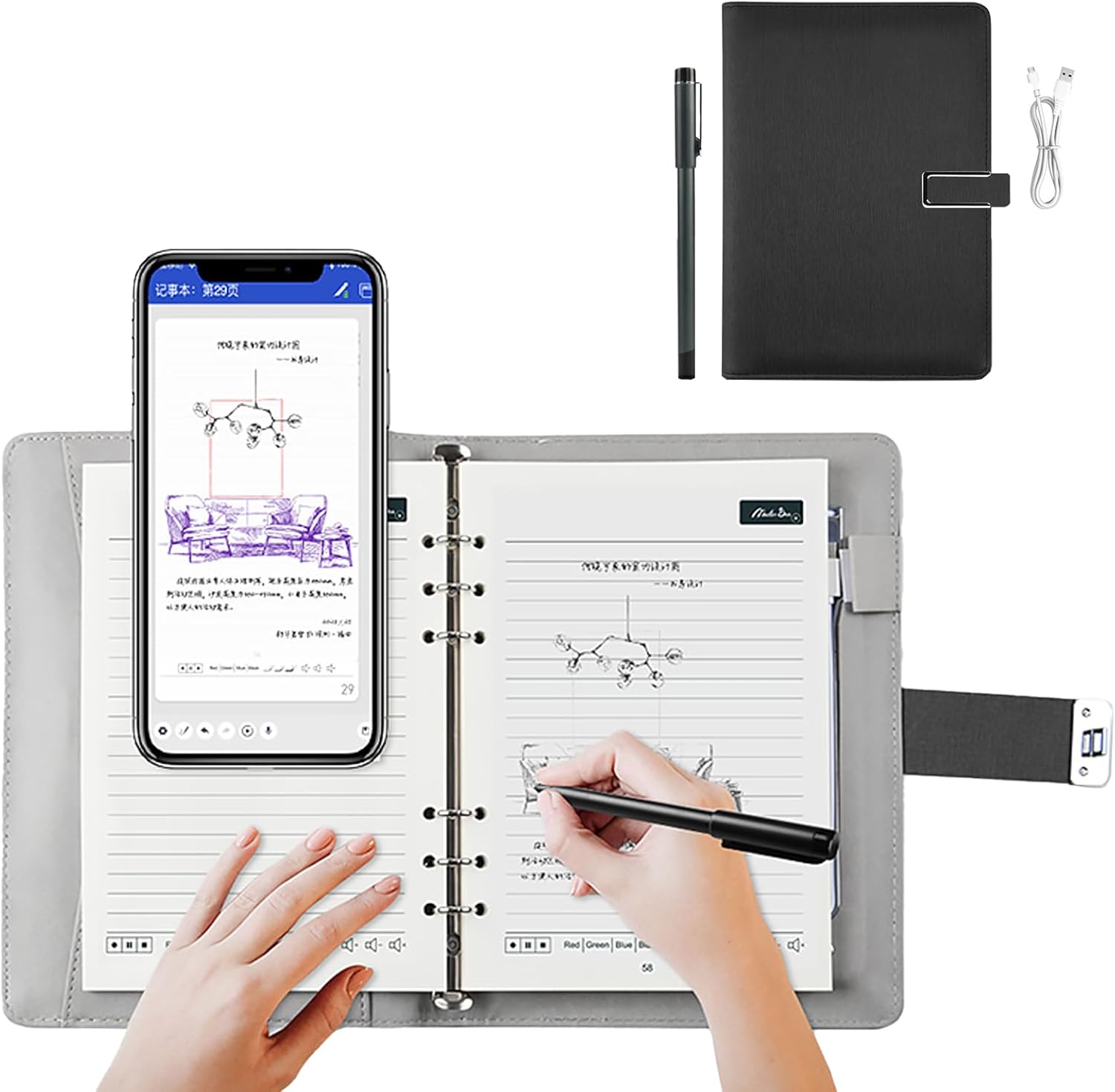 Smart Digital Pen Real-Time Sync Write on Paper Sync to Phone Mobile Voice to Text Sync Handwritten Notes Handwriting Voice to Digital Texts Storage Voice-Controlled Painting