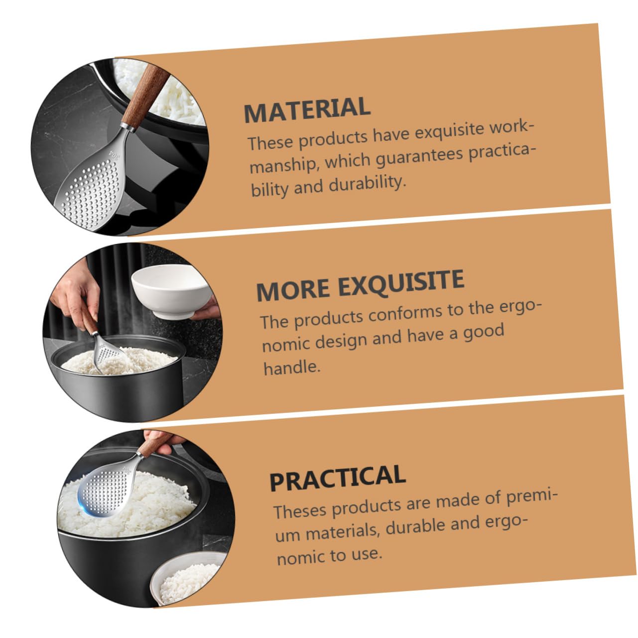 GRIRIW Multipurpose Rice Spoon Stainless Steel Slotted for Cooking Asian Serving Spoons Set