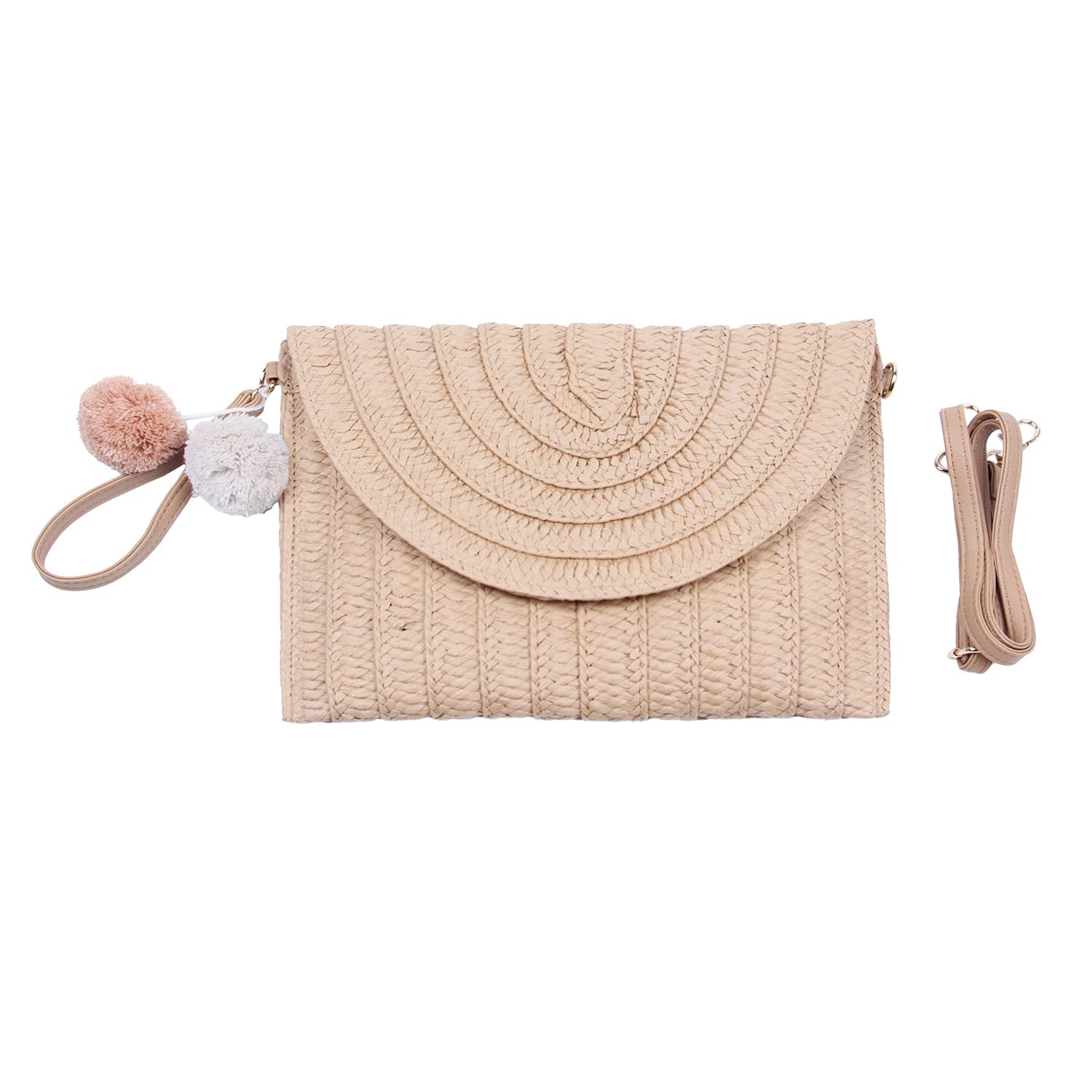 Syrads Bolso de mano de paja de noche para mujer Bolso de playa de verano Bolso de sobre tejido de paja