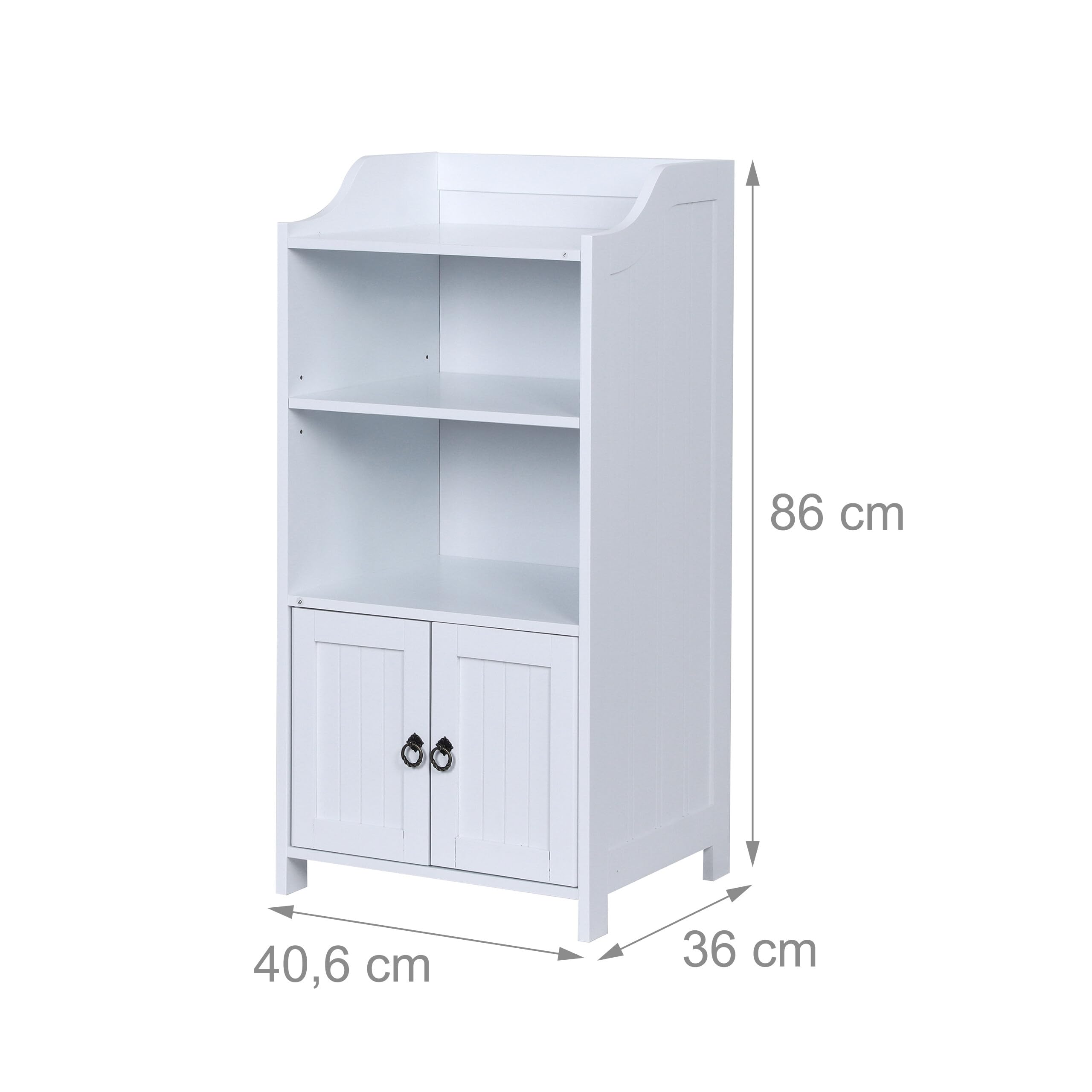 Relaxdays Badezimmerschrank, HxBxT: 86x40,5x36 cm, 4 Fächer, 2 Türen, MDF, schmaler Badezimmer Beistellschrank, weiß